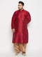 Vastramay Men's Plus Size Maroon Zari Weaved Kurta Dhoti Set